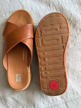 Fitflop Women's Cognac Crisscross Slide Sandals